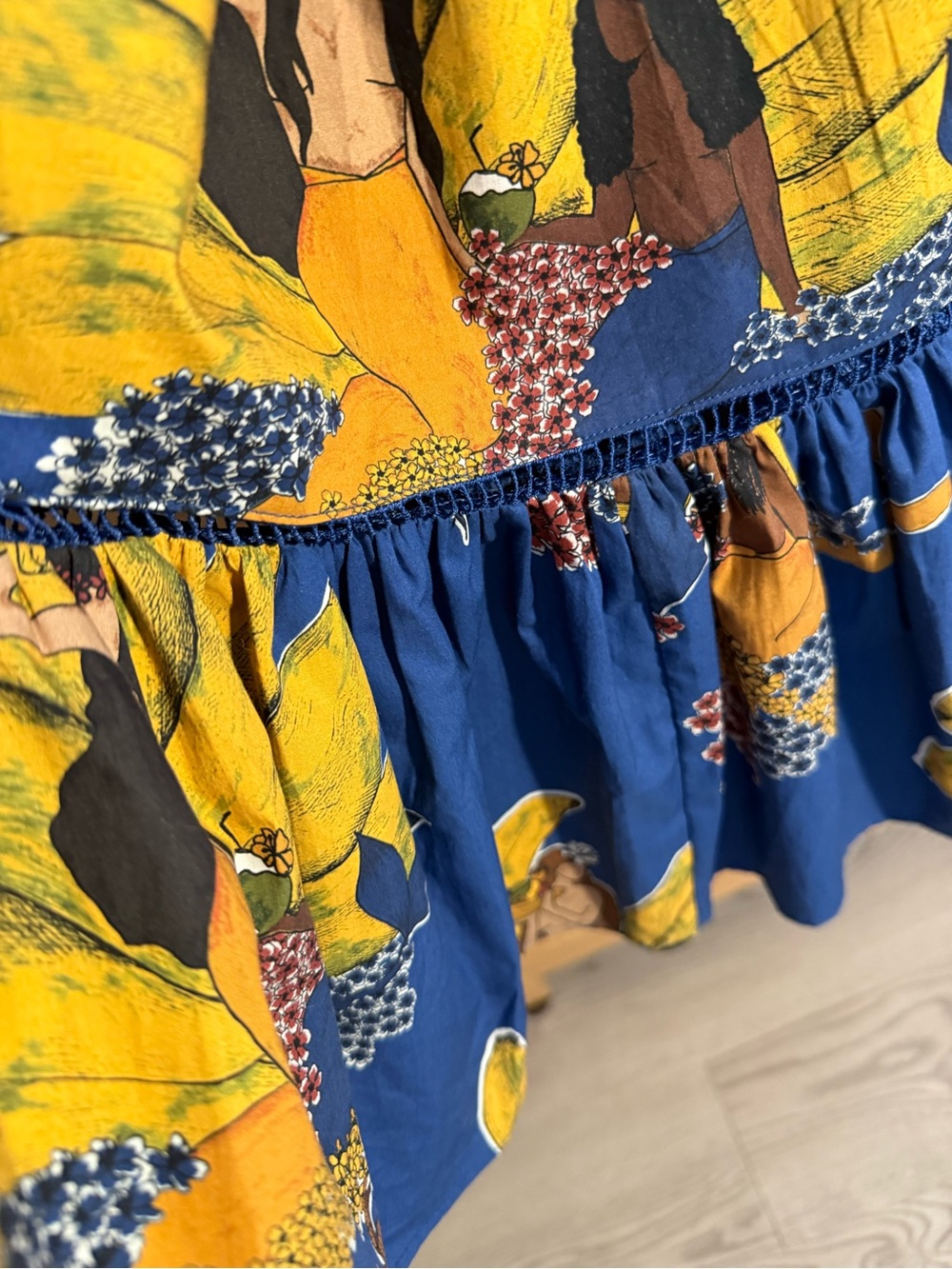 RARE FARM RIO Blue Floral Bananas 🍌 & Mermaids🧜🏼♀️ Midi Dress SIZE SMALL - Picture 7 of 12